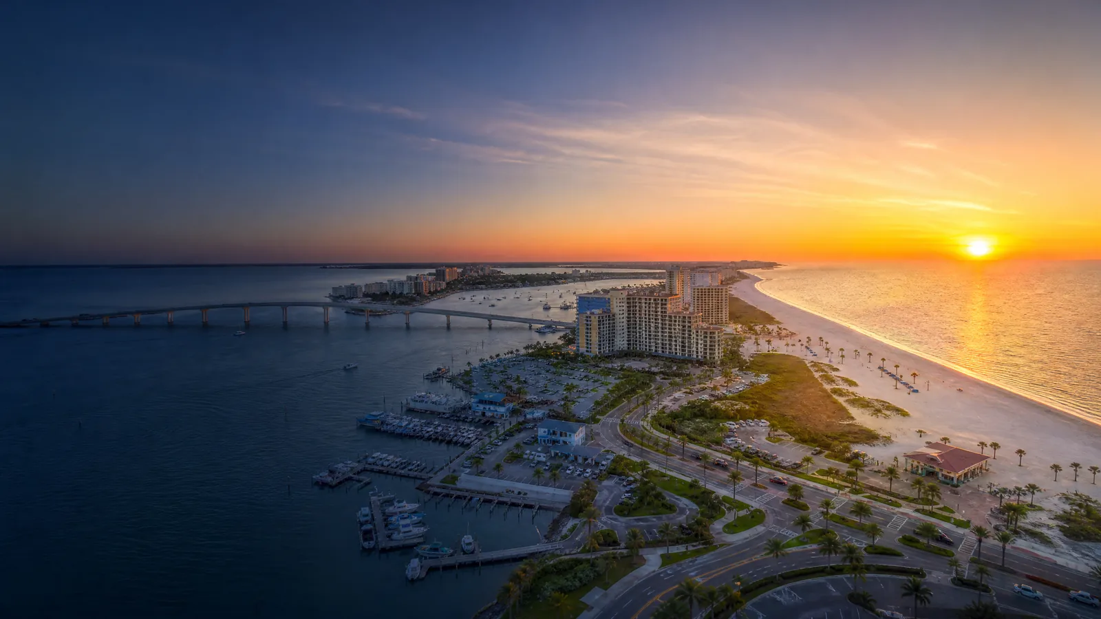Aerial view of Clearwater, Pinellas County, Florida at golden hour