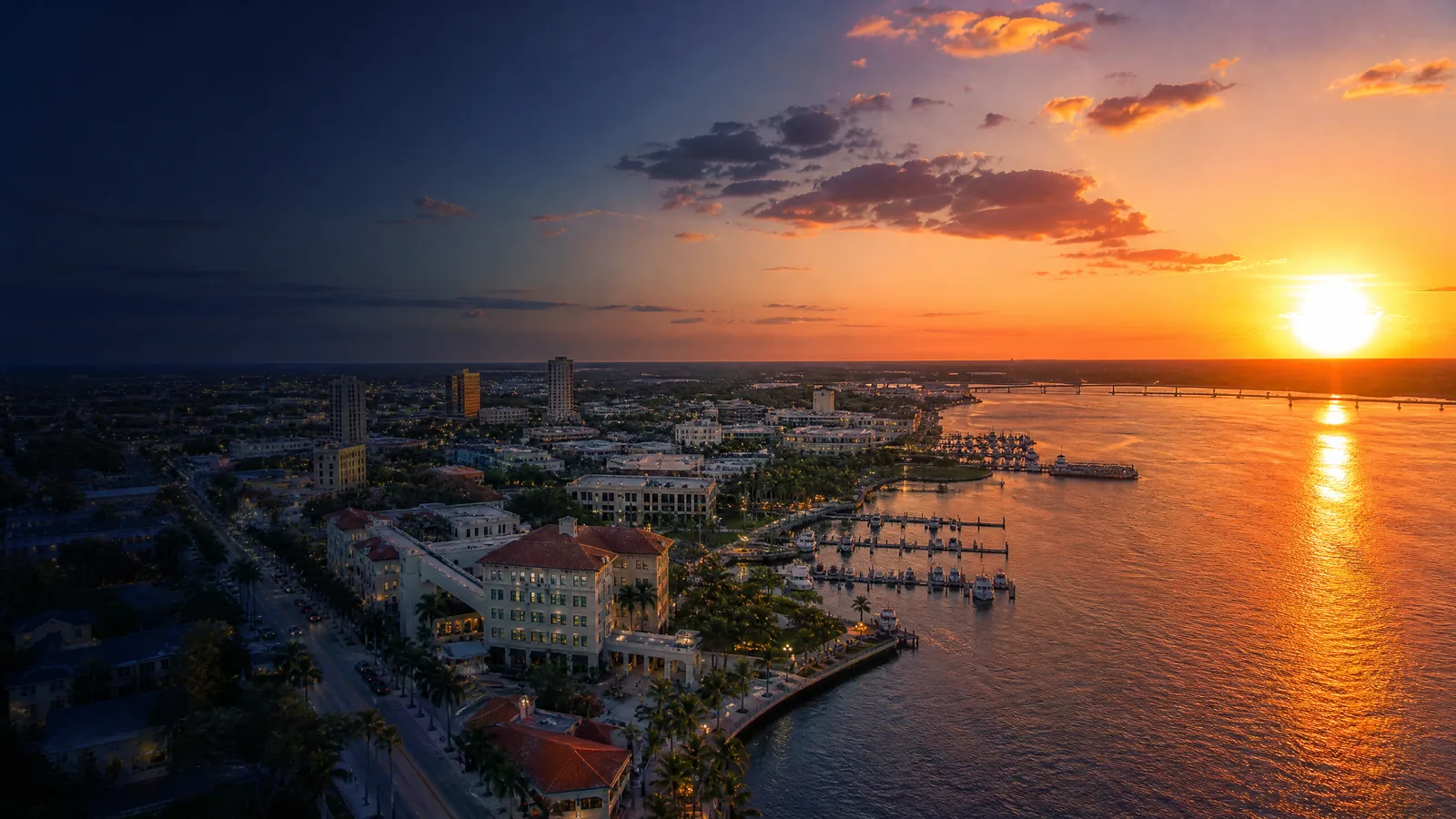 Aerial view of Fort Myers, Lee County, Florida at golden hour