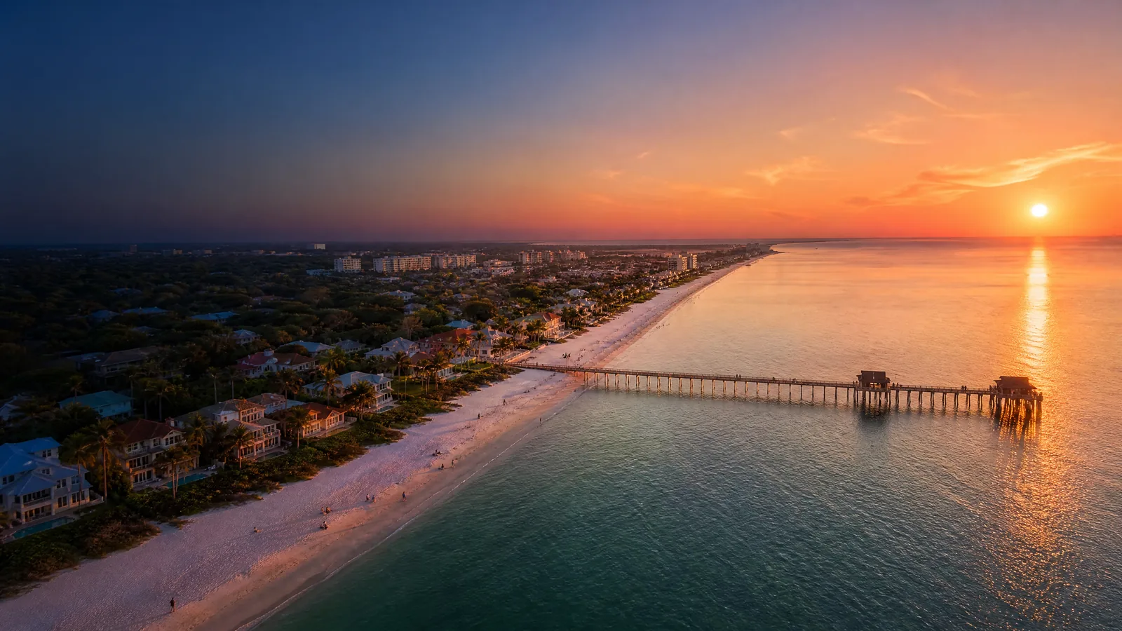 Aerial view of Naples, Collier County, Florida at golden hour