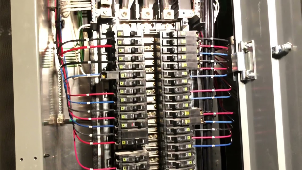 Electrician working on a commercial electrical panel